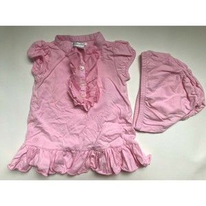 Girl's Size 6M 3-6 Months 2 Piece Ralph Lauren Pink Ruffled Dress + Diaper Cover